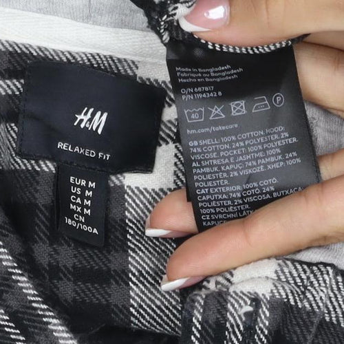 H&M Men’s Black Grey Plaid Hooded Shacket Jacket Size M