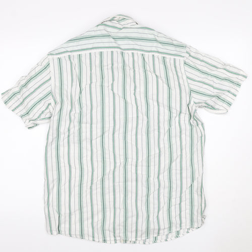Marks and Spencer Men White Green Striped Cotton Resort Shirt M