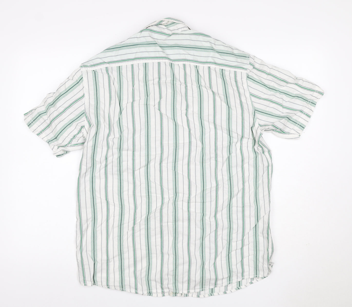 Marks and Spencer Men White Green Striped Cotton Resort Shirt M