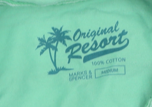 Marks and Spencer Men White Green Striped Cotton Resort Shirt M