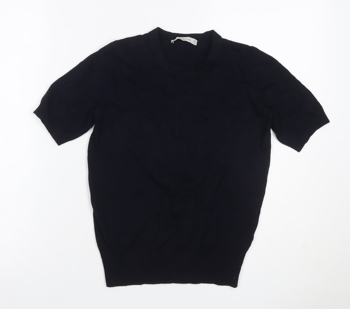 Back view of Zara Women Black S Basic Knit Short Sleeve Round Neck Top