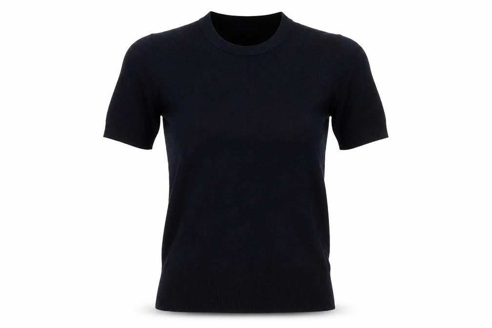 Front view of Zara Women Black S Basic Knit Short Sleeve Round Neck Top