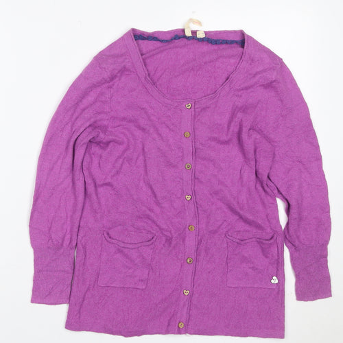 White Stuff Women’s Purple UK 10 Linen Cotton Button Cardigan