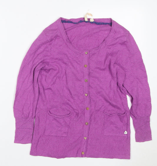 White Stuff Women’s Purple UK 10 Linen Cotton Button Cardigan