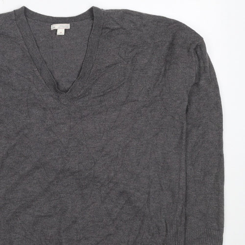 Gap Women's Grey S Petite V-Neck Knit Pullover Jumper Asymmetric Hem