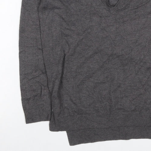 Gap Women's Grey S Petite V-Neck Knit Pullover Jumper Asymmetric Hem