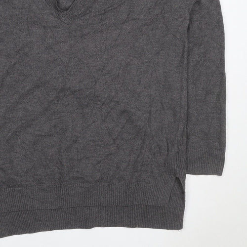 Gap Women's Grey S Petite V-Neck Knit Pullover Jumper Asymmetric Hem