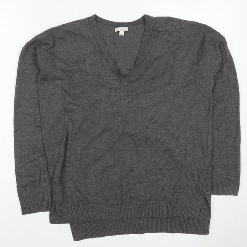 Gap Women's Grey S Petite V-Neck Knit Pullover Jumper Asymmetric Hem