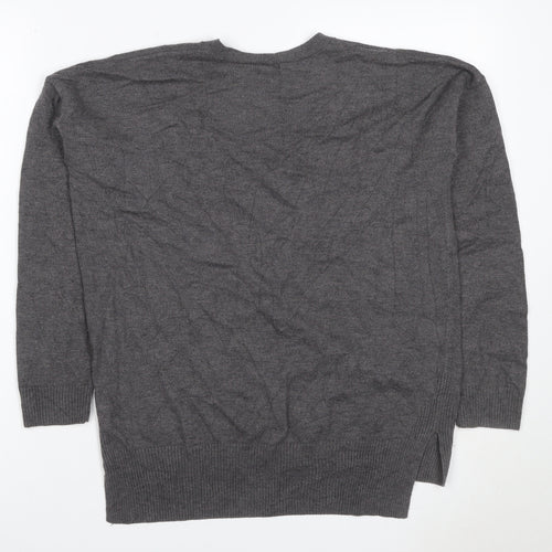 Gap Women's Grey S Petite V-Neck Knit Pullover Jumper Asymmetric Hem