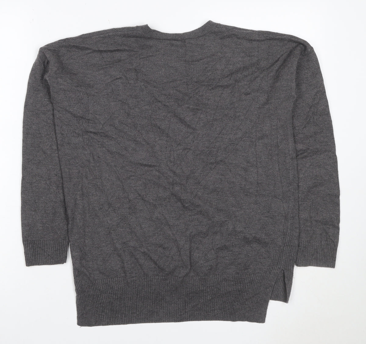 Gap Women's Grey S Petite V-Neck Knit Pullover Jumper Asymmetric Hem