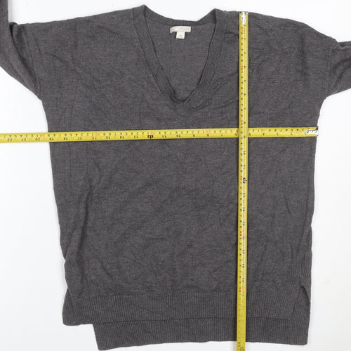 Gap Women's Grey S Petite V-Neck Knit Pullover Jumper Asymmetric Hem