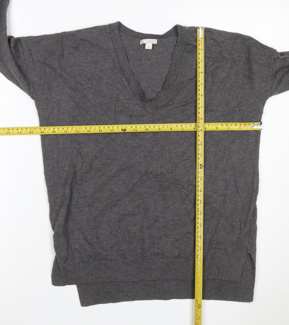 Gap Women's Grey S Petite V-Neck Knit Pullover Jumper Asymmetric Hem