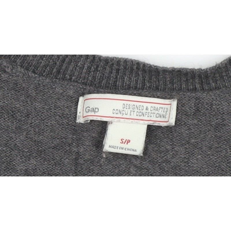 Gap Women's Grey S Petite V-Neck Knit Pullover Jumper Asymmetric Hem