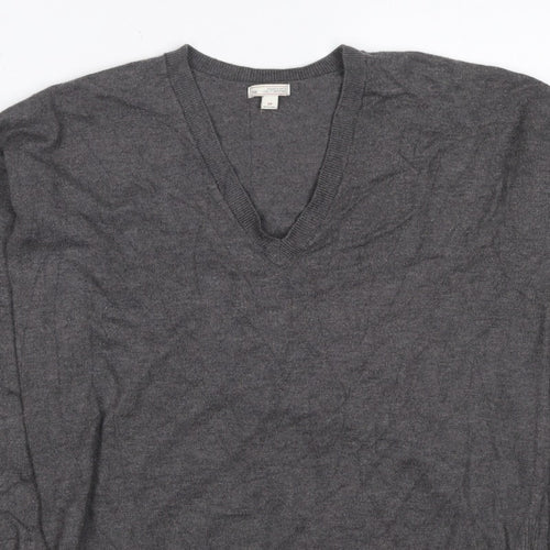 Gap Women's Grey S Petite V-Neck Knit Pullover Jumper Asymmetric Hem