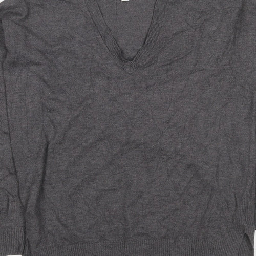 Gap Women's Grey S Petite V-Neck Knit Pullover Jumper Asymmetric Hem