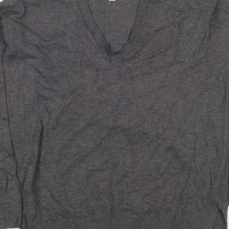 Gap Women's Grey S Petite V-Neck Knit Pullover Jumper Asymmetric Hem
