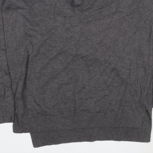 Gap Women's Grey S Petite V-Neck Knit Pullover Jumper Asymmetric Hem