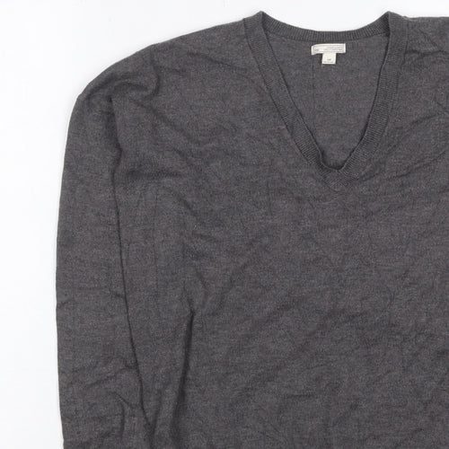 Gap Women's Grey S Petite V-Neck Knit Pullover Jumper Asymmetric Hem