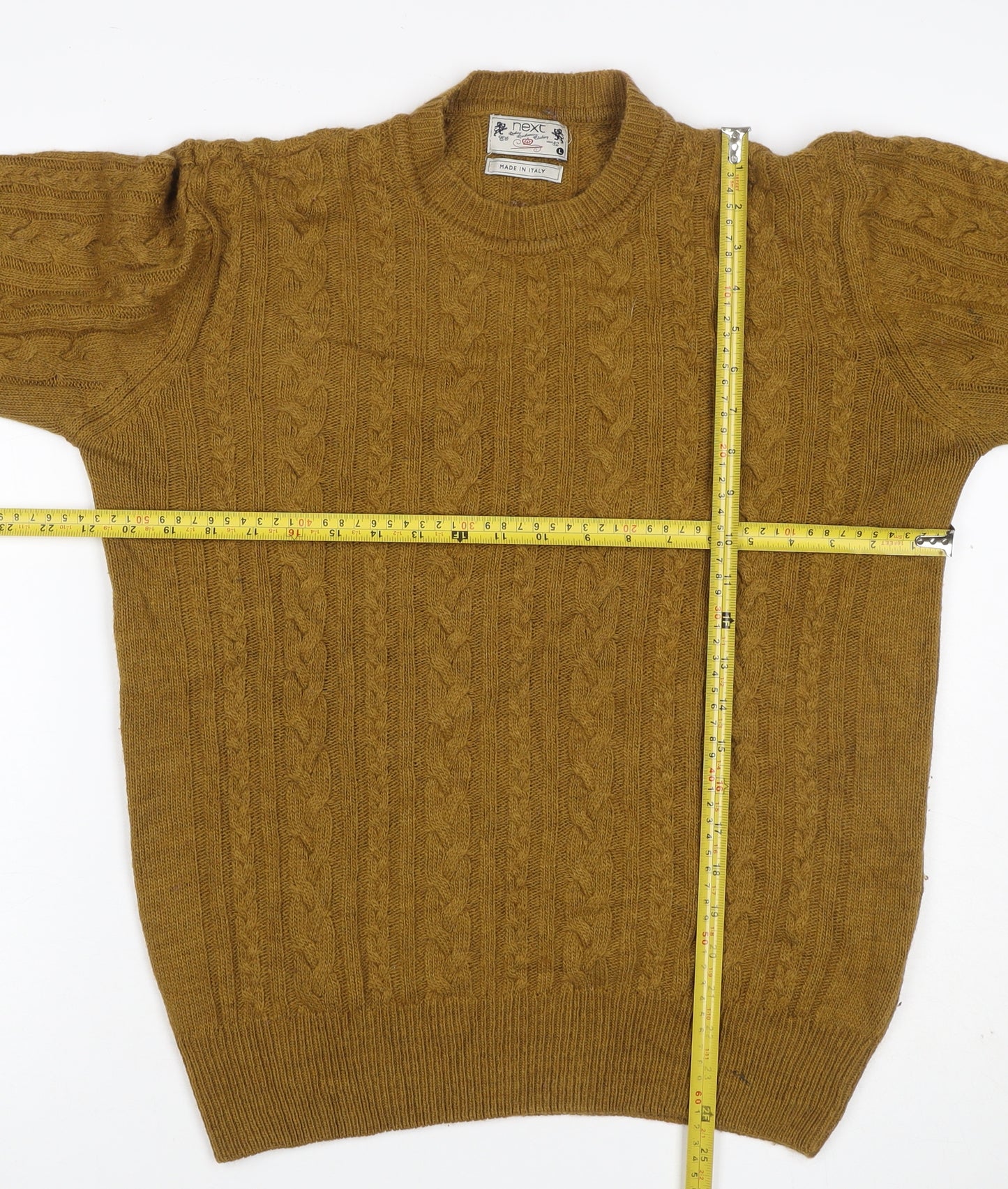 Next Men’s Brown L Cable-Knit Crew Neck Wool Blend Jumper