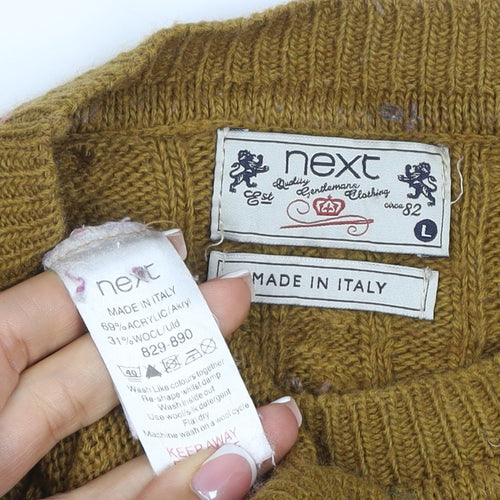 Next Men’s Brown L Cable-Knit Crew Neck Wool Blend Jumper