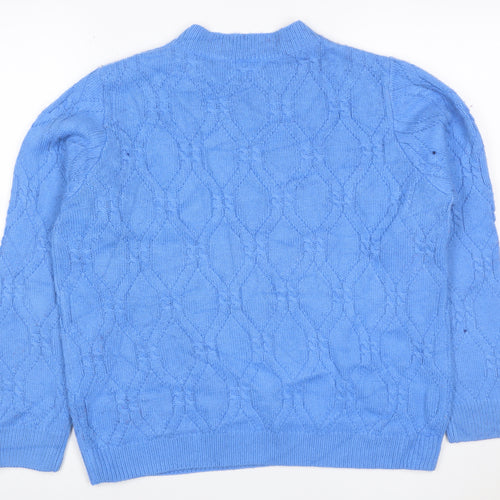 Damart Women Blue UK 14/16 Cable Knit High Neck Acrylic Jumper
