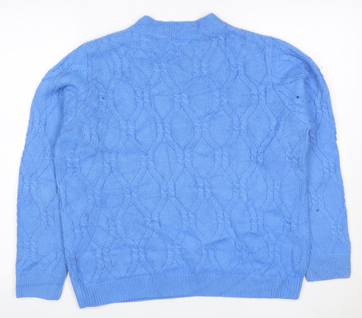 Damart Women Blue UK 14/16 Cable Knit High Neck Acrylic Jumper