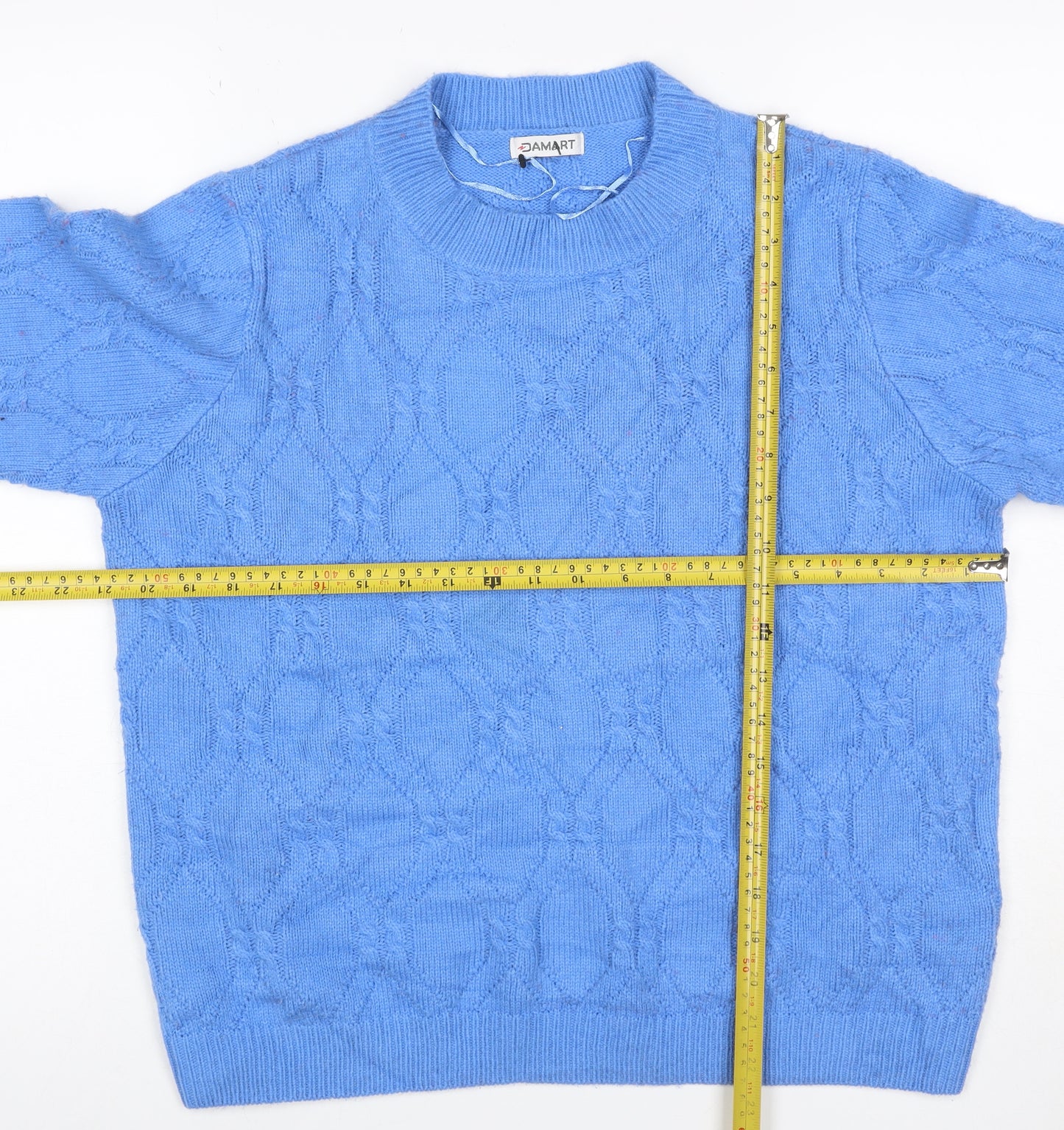Damart Women Blue UK 14/16 Cable Knit High Neck Acrylic Jumper