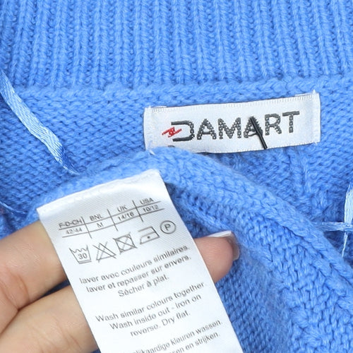 Damart Women Blue UK 14/16 Cable Knit High Neck Acrylic Jumper
