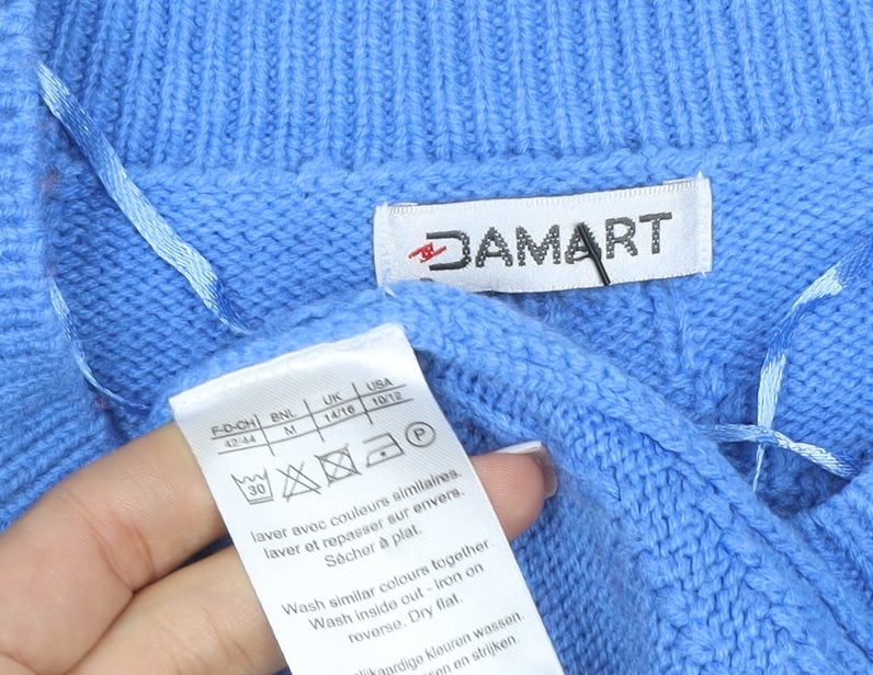 Damart Women Blue UK 14/16 Cable Knit High Neck Acrylic Jumper