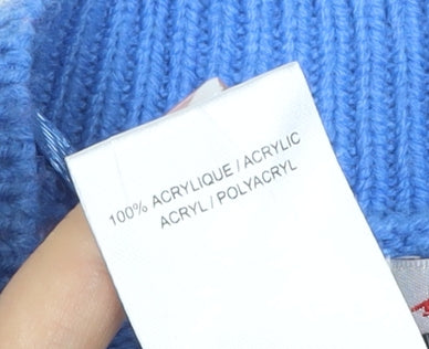 Damart Women Blue UK 14/16 Cable Knit High Neck Acrylic Jumper