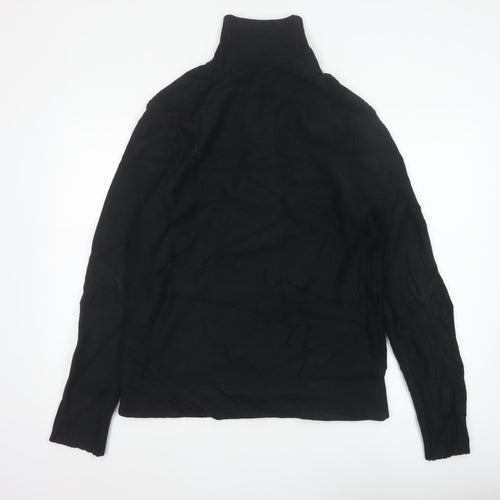 BOSS Hugo Boss Men Black M Wool Blend Cable Knit High Neck Henley Jumper