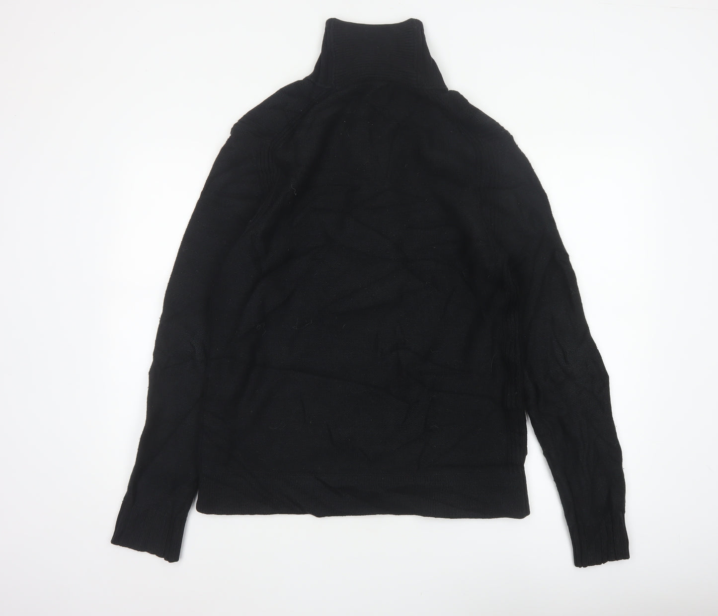 BOSS Hugo Boss Men Black M Wool Blend Cable Knit High Neck Henley Jumper