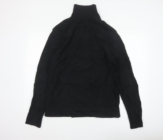 BOSS Hugo Boss Men Black M Wool Blend Cable Knit High Neck Henley Jumper
