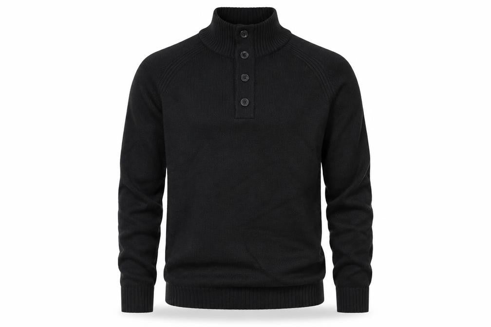 BOSS Hugo Boss Men Black M Wool Blend Cable Knit High Neck Henley Jumper