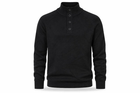 BOSS Hugo Boss Men Black M Wool Blend Cable Knit High Neck Henley Jumper