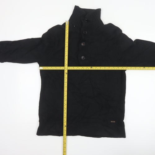 BOSS Hugo Boss Men Black M Wool Blend Cable Knit High Neck Henley Jumper