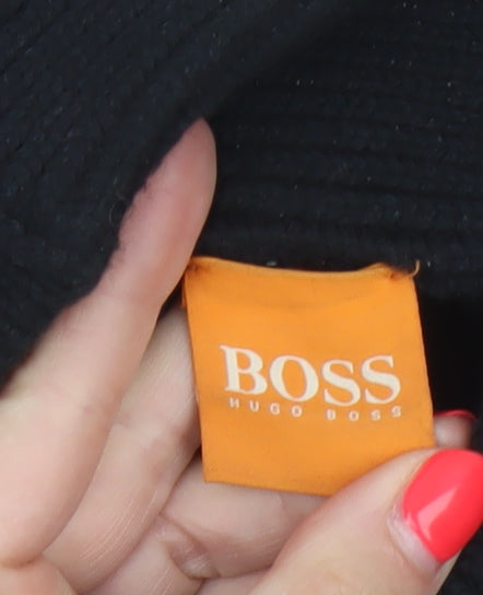 BOSS Hugo Boss Men Black M Wool Blend Cable Knit High Neck Henley Jumper
