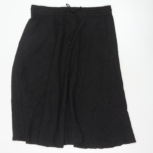 M&S Women Black Pinstripe Flared Midi Skirt Size 16 Elastic Waist