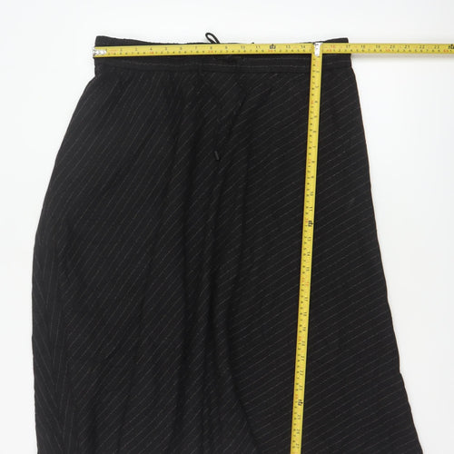 M&S Women Black Pinstripe Flared Midi Skirt Size 16 Elastic Waist