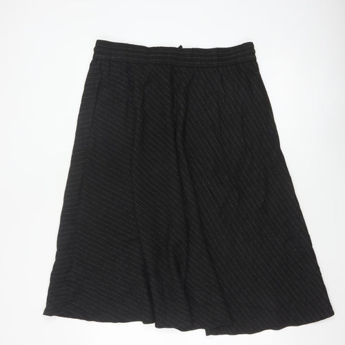 M&S Women Black Pinstripe Flared Midi Skirt Size 16 Elastic Waist
