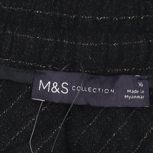 M&S Women Black Pinstripe Flared Midi Skirt Size 16 Elastic Waist