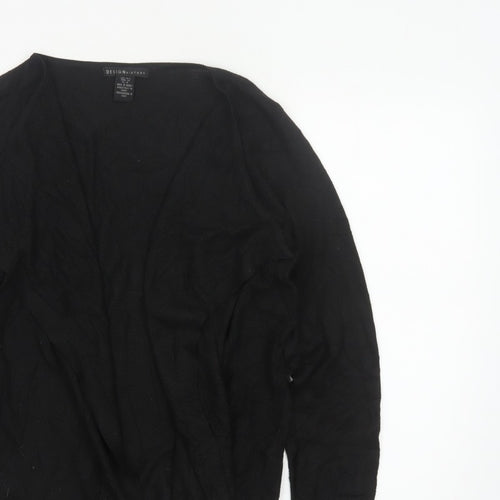 Design History Women’s Black Size 14 Open Waterfall Knit Cardigan