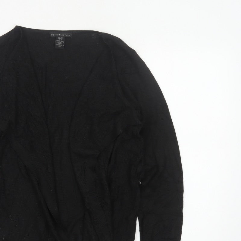 Design History Women’s Black Size 14 Open Waterfall Knit Cardigan