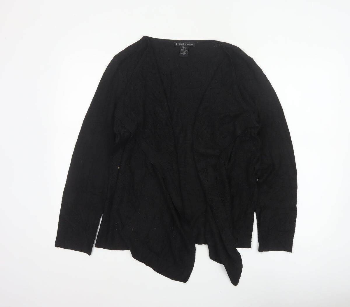 Design History Women’s Black Size 14 Open Waterfall Knit Cardigan