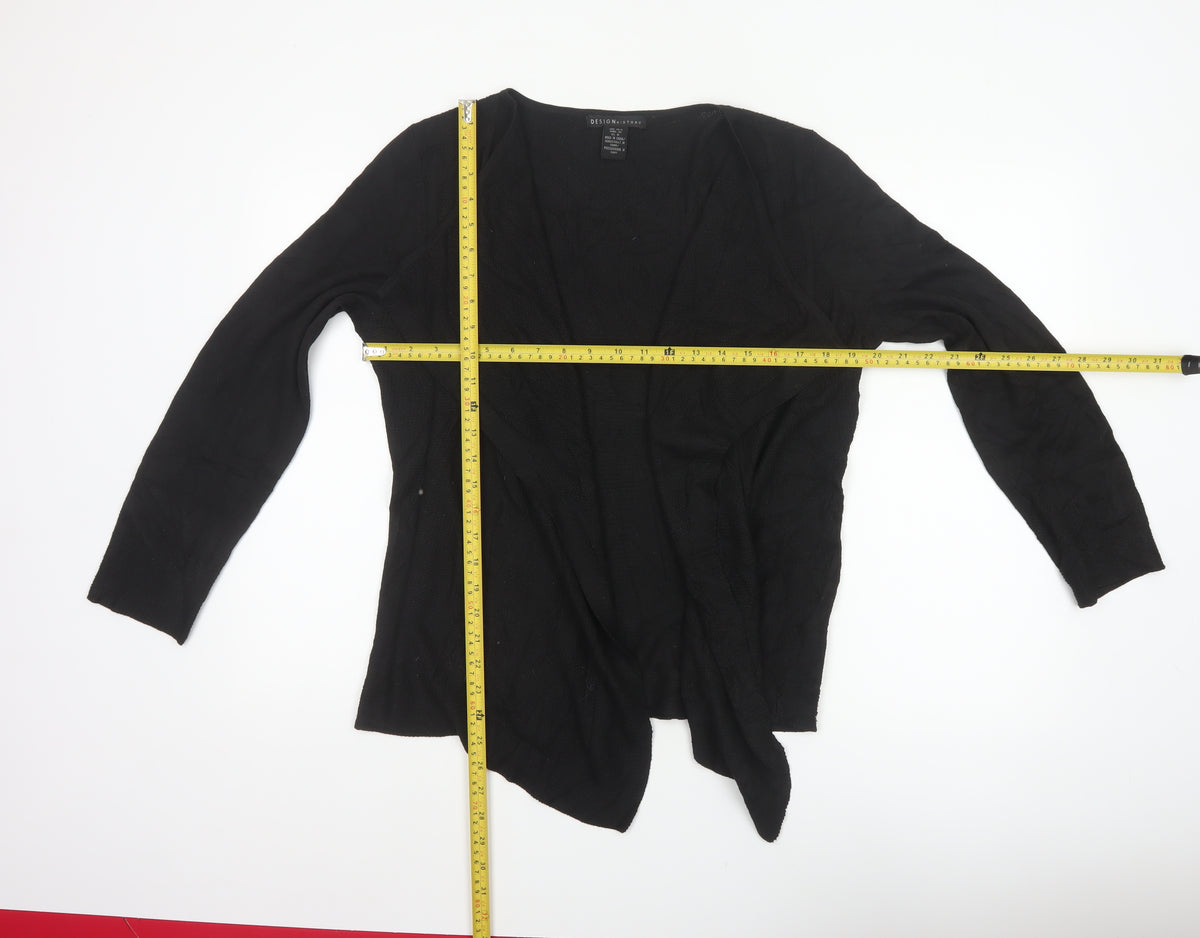 Design History Women’s Black Size 14 Open Waterfall Knit Cardigan