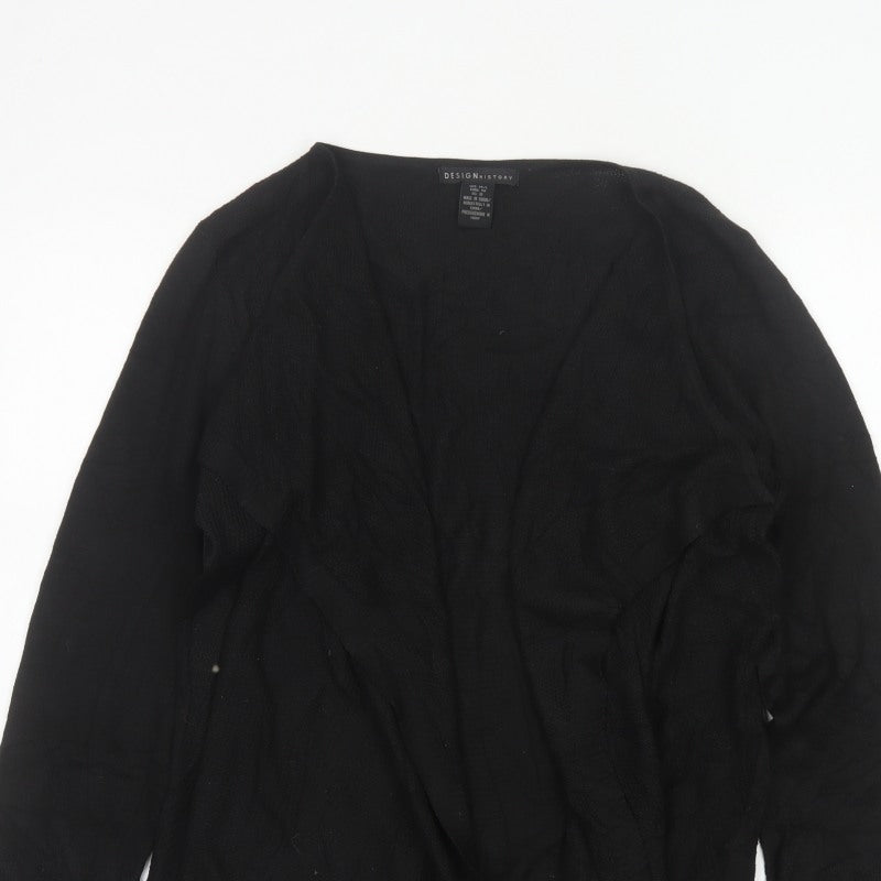 Design History Women’s Black Size 14 Open Waterfall Knit Cardigan