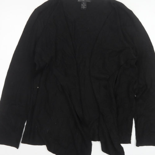 Design History Women’s Black Size 14 Open Waterfall Knit Cardigan