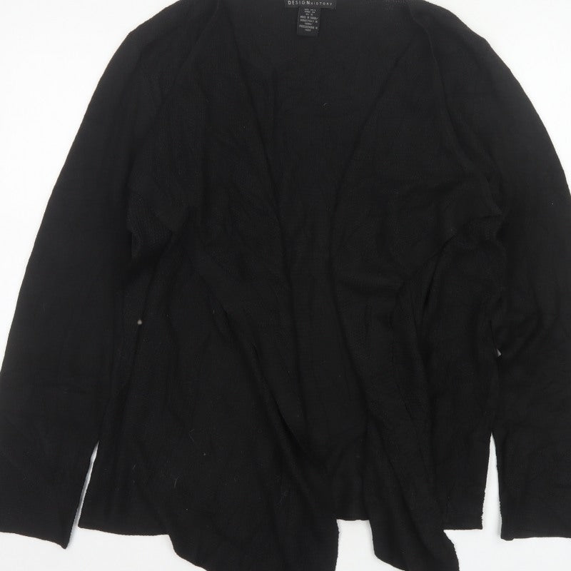 Design History Women’s Black Size 14 Open Waterfall Knit Cardigan