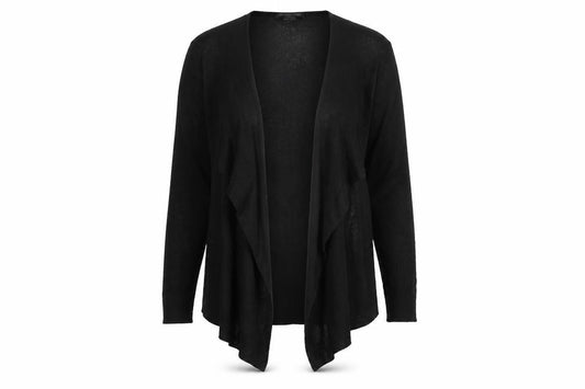 Design History Women’s Black Size 14 Open Waterfall Knit Cardigan