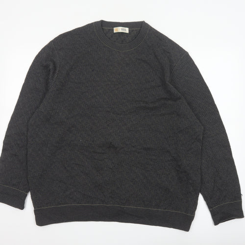 Marks and Spencer Men's Grey XL Merino Wool Blend Geometric Crew Jumper